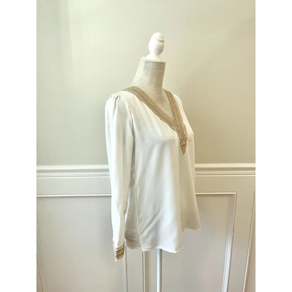 Shein White Embellished V Neck Blouse Top XS - Picture 3 of 5